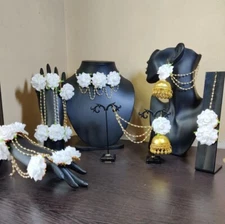 Women fashion flower  earrings tika bracelets necklace haldi mehandi babyshower