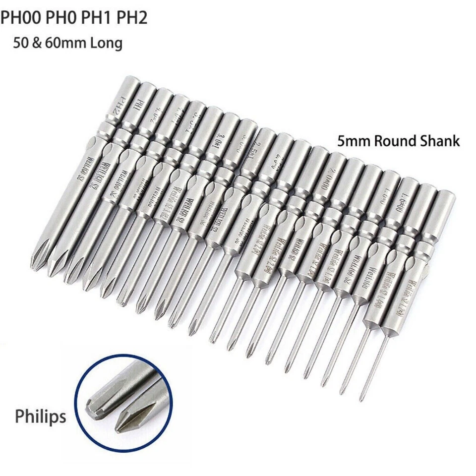 10Pc PH0 PH1 PH2 Phillips Head Screw Bit Set Impact Driver Drill 5mm Round Shank - Image 3 of 4