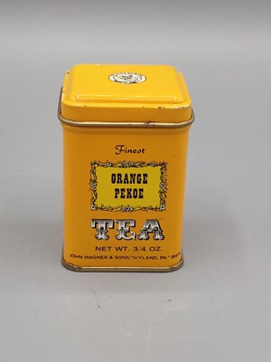 Vintage John Wagner & Sons Orange Pekoe Finest Tea Tin Canister Full 