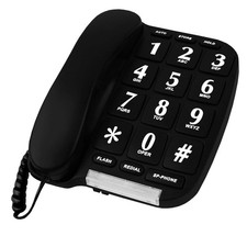 Black Big Button Phone for Wall Desk with Speaker and Memory Office