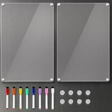 2 Pack 12'' 8'' Acrylic Magnetic Whiteboard for Fridge, Clear Dry Erase
