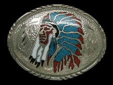 UC05148 VINTAGE 1970s INDIAN CHIEF SOUTHWESTERN DESIGN ART BELT BUCKLE