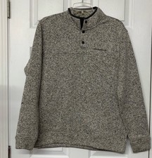 Eddie Bauer Fleece Lined Sweater 1/4 Snap Pullover Tan and Gray Sz M