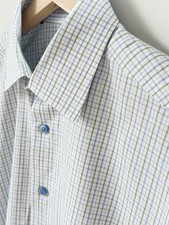 David Donahue 16 34/35 Check Shirt Green Blue Plaid Cotton