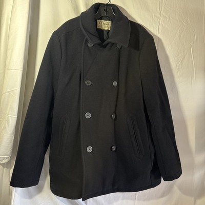 Vtg Wool L.L. Bean Black Double Breasted Coat Men s Quilted *smoke smell*