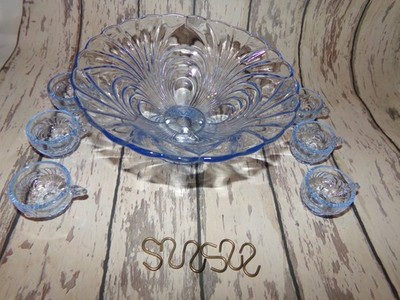 Moser Glass Moonlight Blue Caprice Miniature Childrens Punch Bowl Set
