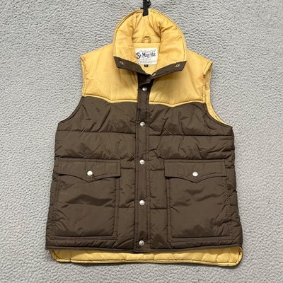 St. Moritz Vest Mens M Brown Puffer Vintage Ski Western Yoke Outdoors Gorp