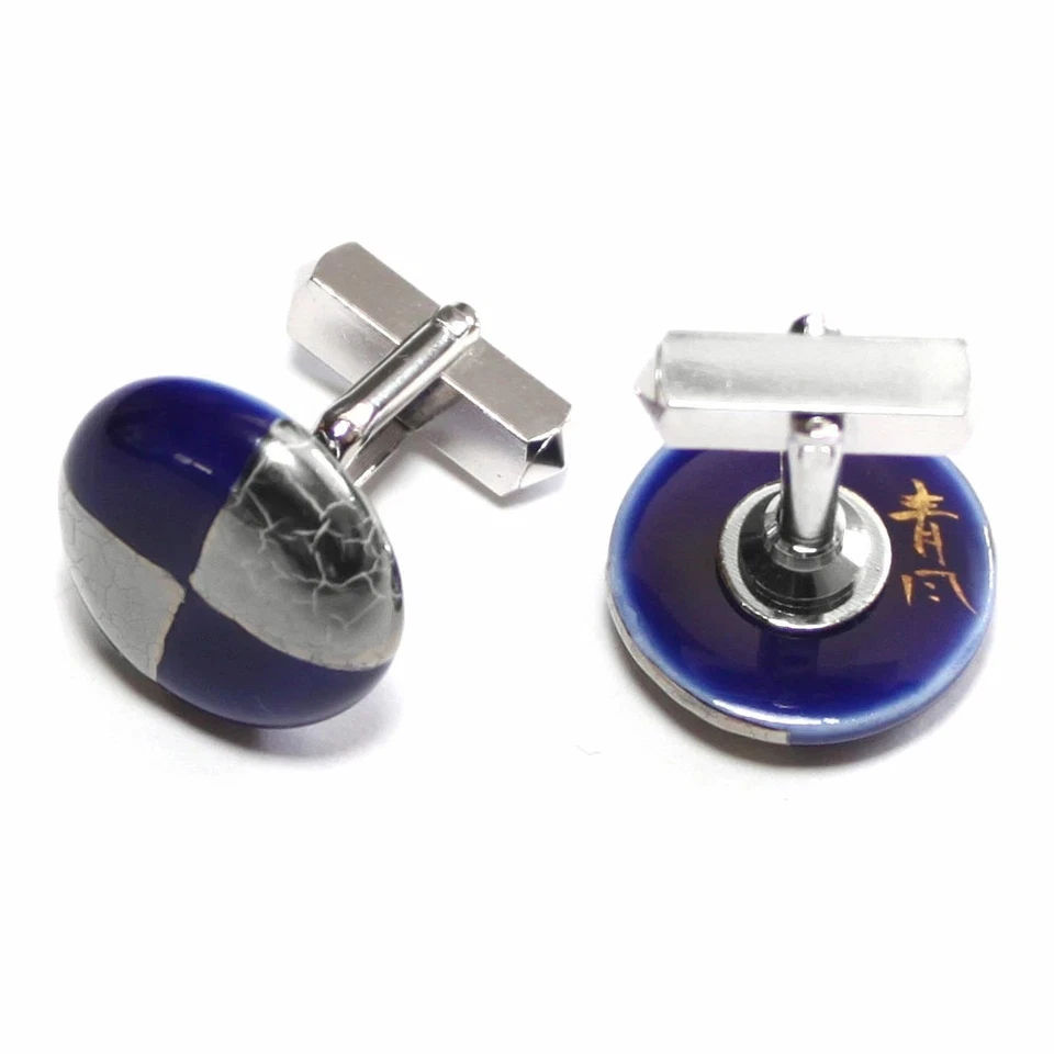 Gemelos Imari Japoneses de Cerámica Lapiz Lazuli Azul Rodio Chapado 18x18mm Nuevos con Caja Foto 4 de 4