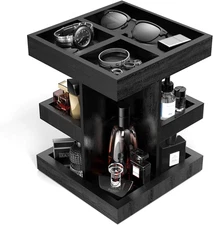 Wooden Cologne Organizer for Men: 3 Tier Perfume Display Stand with 360 Degree R