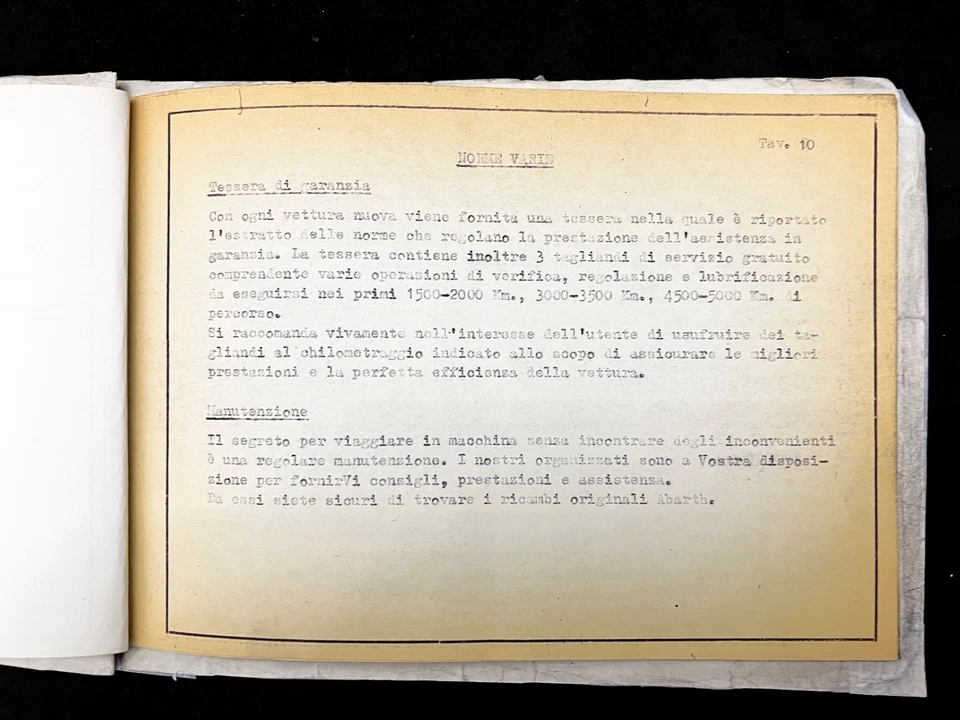 Fiat Abarth 850 TC Turismo Competizione manuale uso manutenzione originale - Immagine 4 di 4