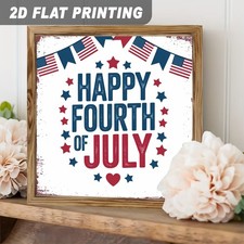4th Of July USA Patriotic Wooden Plaque Happy Fourth Stars Bunting Decoration