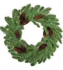 24 Inch Large Christmas Wreath with Lights for Front Door, Real Touch Pine Co...