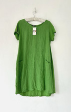 Helena Dress Women Green 100% Linen Front Jersey Back Pockets Size M BNWT