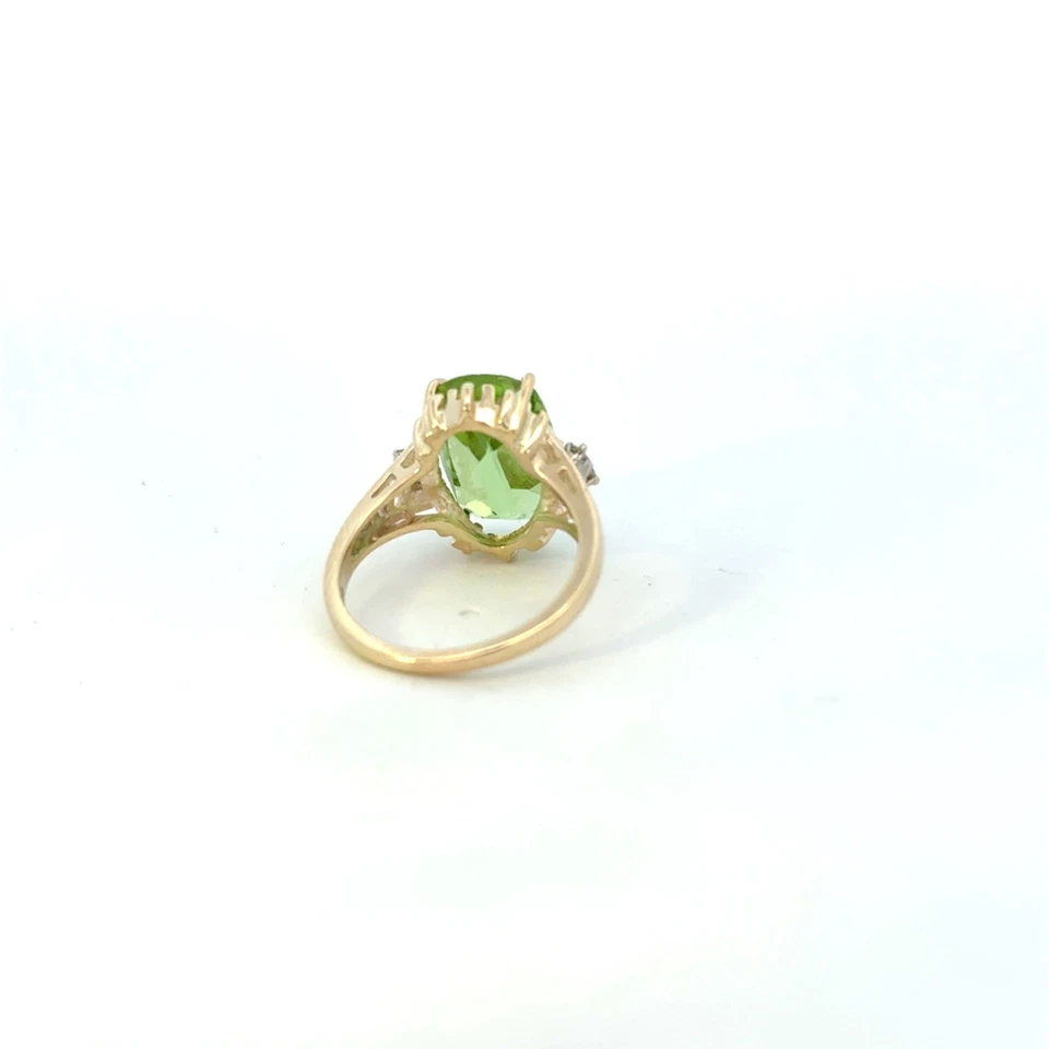 Vintage 10K Gold Peridot Ring Emerald Cut w/ Diamond Accents Mid-Century - Image 3 of 4