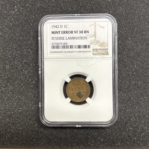 1942 D NGC Mint Error VF30 BN Reverse Lamination Lincoln Wheat Cent 1c