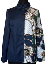 Shein Multicolored Geometric Button-Down Blouse Polyester Blend Women's Size S