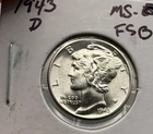 1943-D Mercury Dime FSB Full Split Bands Solid BU Uncirculated - 90% Silver Coin