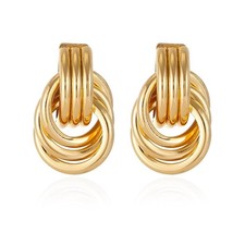 Gold/Silver Statement Geometric Earrings for Women Chunky Gold Knot Link Drop...