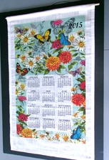 Calendar Towel 2015 Floral Flowers Butterflies Kitchen Wall Hanging