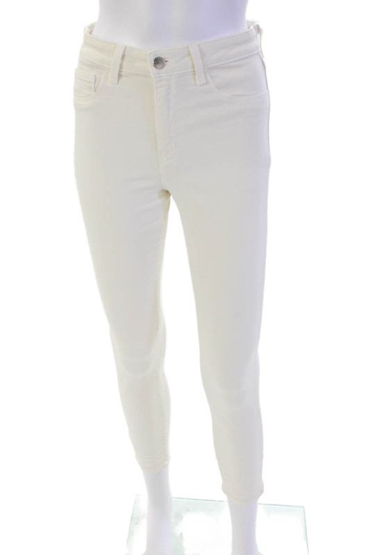 L Agence Womens Cotton Zip Button Light Wash Skinny Jeans White Size EUR 27