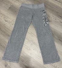 Victoria's Secret Y2K VINTAGE PINK Velour Sequin Tracksuit Pants Gray -XS NEW