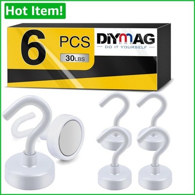 Rust-Resistant Magnetic Garage Hooks - 6 Pack, 30lbs Strong with Lockable Design