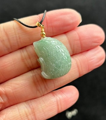 Icy Green Hedgehog Jadeite Jade Pendant, 100% Untreated Certified Genuine Type A