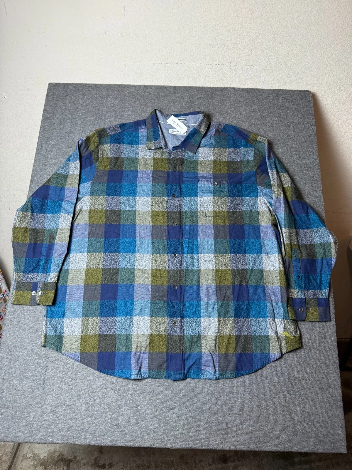 Tommy Bahama Mens 3XLB Canyon Beach Bonfire Flannel Shirt Plaid Carbon Blue NWT