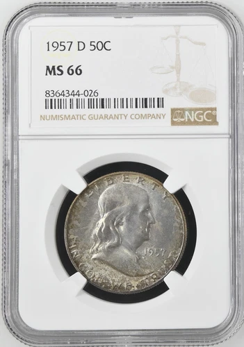 1957-D  FRANKLIN US Half Dollar,   MS66 by NGC,   an EXQUISITE looking coin!!!!