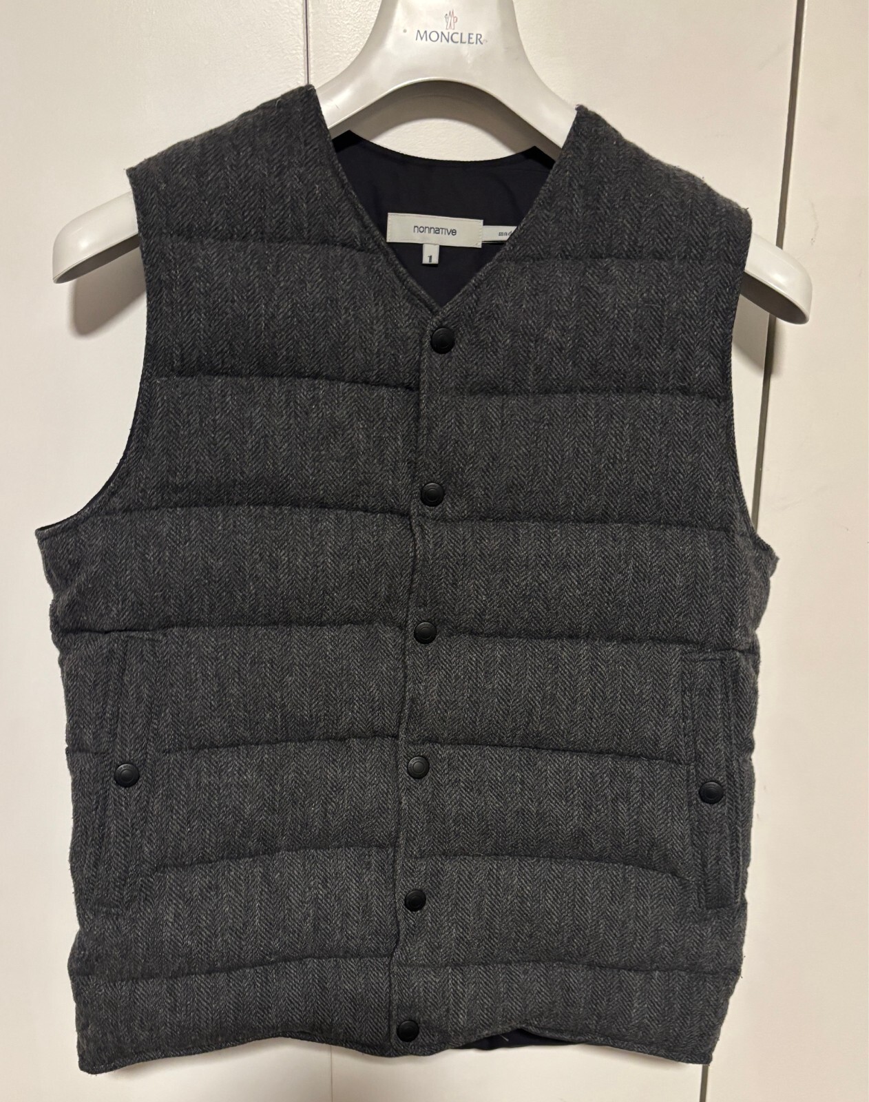 Nonnative Snap Button Grey Herringbone Wool Down … - image 1