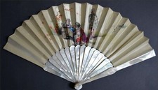 Spectacular 18C Mother of Pearl Hand Painted Rare Motif Fan