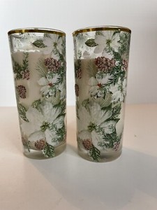 Pier One Holiday Glass Jar Candles Festive Evergreen Gold Rims Partially Used