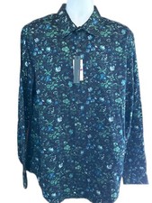 Men's PERRY ELLIS Blue Green Gray Floral Shirt 2XLT Long Sleeve NWT MSRP 89.50