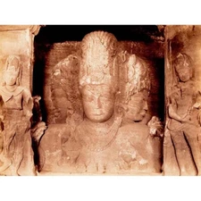 Photo Elephanta Caves Panel Statue Hindu Deity God Mumbai India Framed Art Print