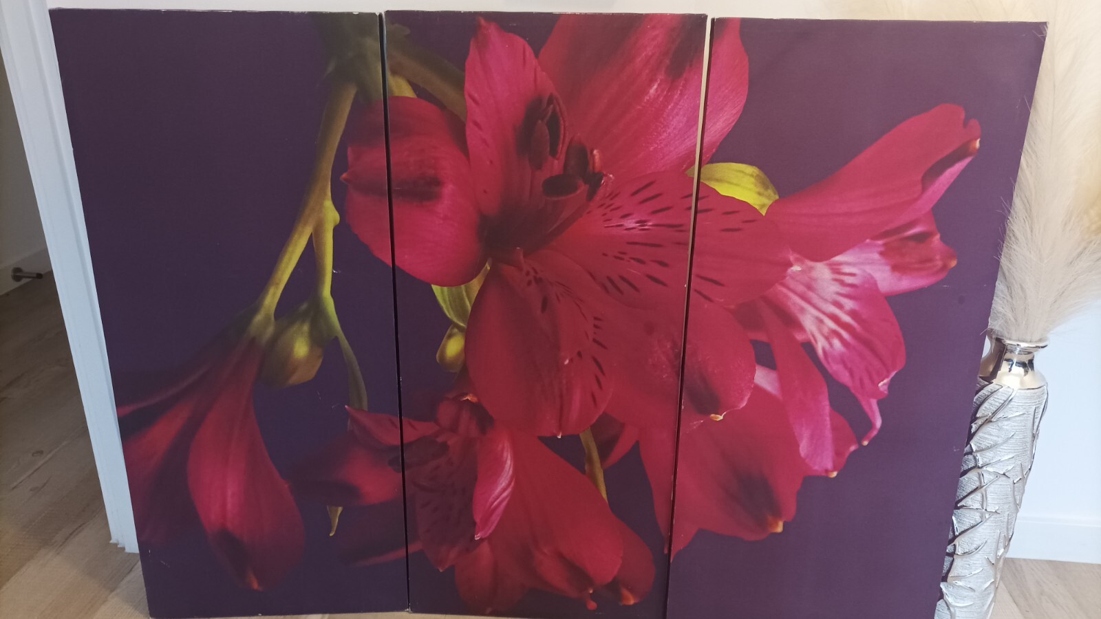 Floral Flower Rose Art Print Pink White Grey Framed Split Canvas Wall