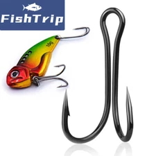 50Pcs Fishing Double Hooks Black Classic Frog Hooks High Carbon Steel Hooks