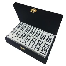 Domino Double Nine 9 White Jumbo Tournament Pro Size Black Velvet Box Spinners