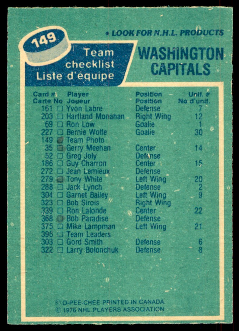 197677 OPC Washington Capitals Checklist 149 eBay