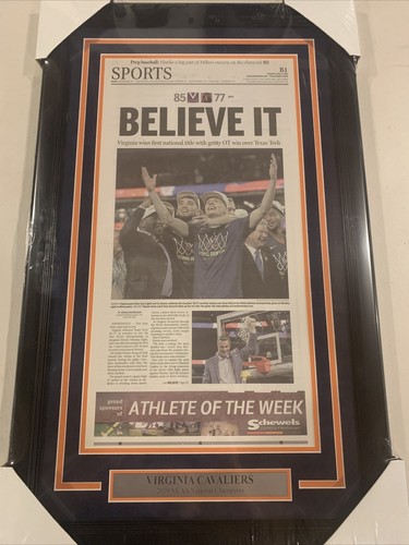 Virginia Cavaliers 2019 National Champs Daily Progress Original Zeitung gerahmt - Bild 1 von 3