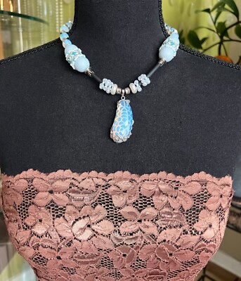Blue opal necklace pendent & earring nice Jewelry set handmade set for women US