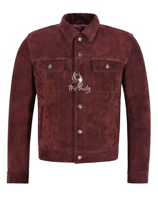 Herren Trucker Lederjacke Kirsche Wildleder Freizeit Mode Biker Stil Jacke 1280