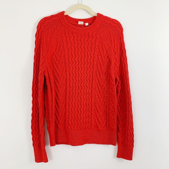 NEW Gap Cable Knit Red Sweater Sz Medium Crew Neck Pull Over Chunky Long Sleeve | eBay