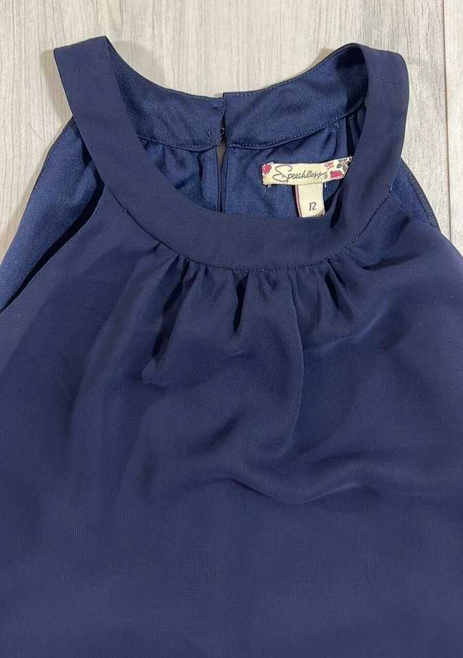 Speechless девочек платье размер 12 темно-синий без рукавов Shift вышитый кромки с подкладкой - Изображение 2 из 4