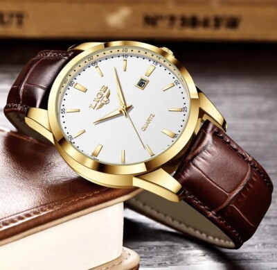 LIGE Business Armbanduhr Herrenuhr PU Lederband Ziffernblatt Weiß