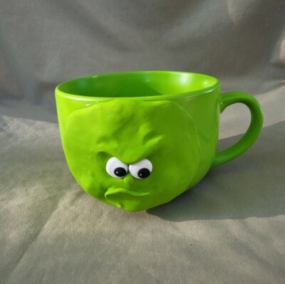 Neon Lime Green Soup Cup Face Funny Silly Mug 