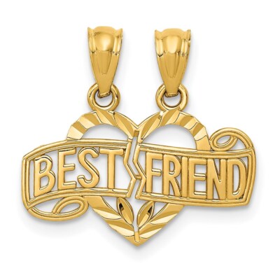 Real 14kt Yellow Gold Diamond-cut Break Apart BEST FRIEND Heart Pendant