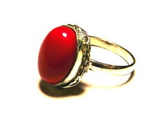 Coral Bohemian Southwestern Orange Oval Ring on Sterling Silver Size 6.5