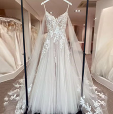 Luxury Wedding Dresses Boho Lace Applique Long Wedding Gowns Sweep Train