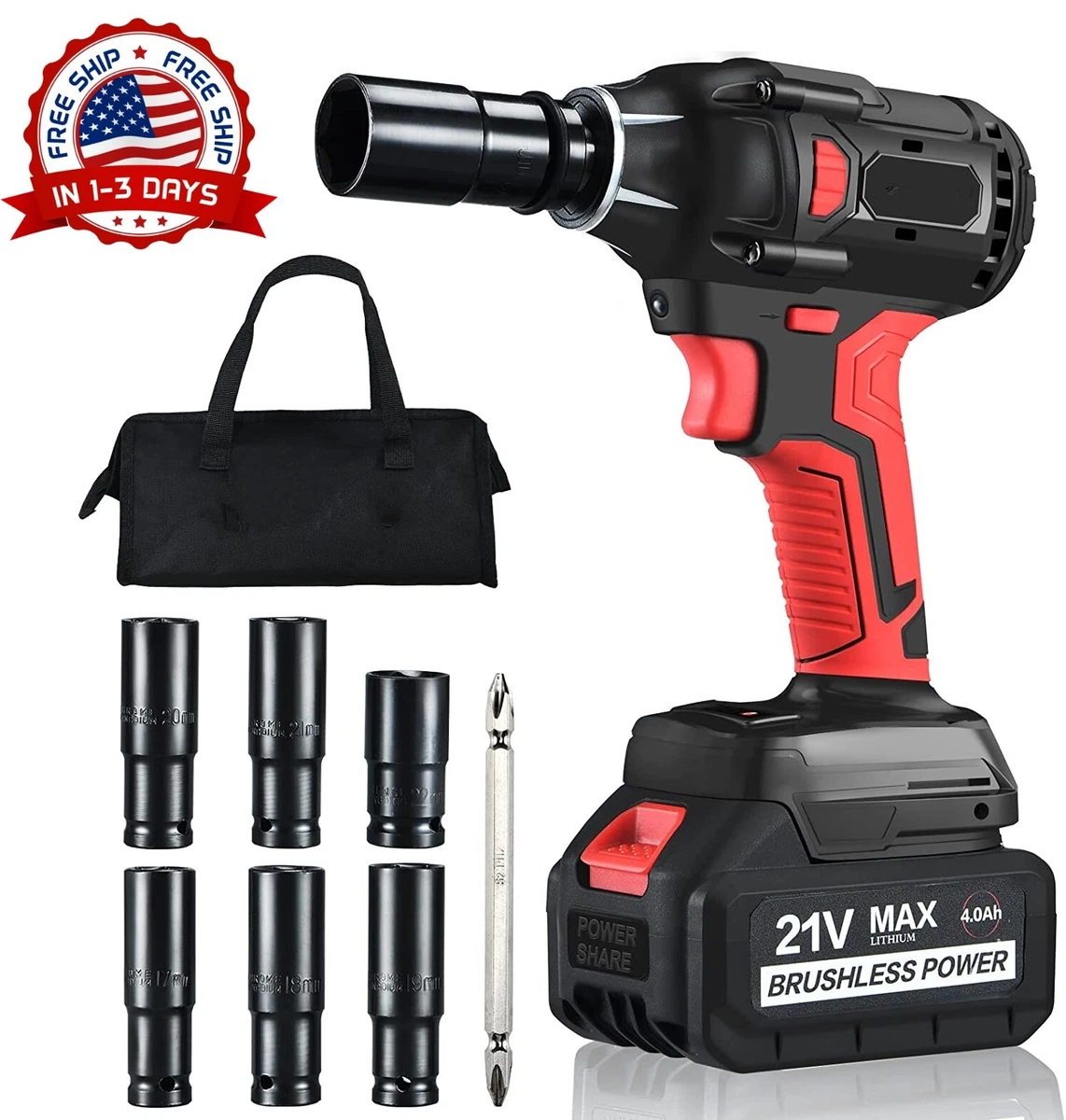 21V Max Pistola Taladro De Impacto Inalambrico Electrico Cargador llave  Enchufes