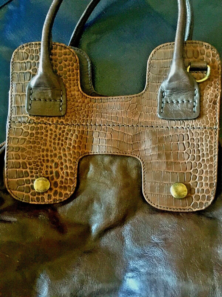  Bolso de Mano Hogan Precioso Vintage Damas V Cuero Marrón Suave/Cocodrilo Bolsa para el Polvo Foto 2 de 4